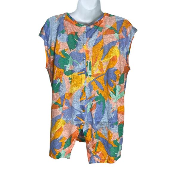 Joie Pullover Top Women’s M 100% Linen Slub Knit Multicolor Floral Button Back - Picture 3 of 7